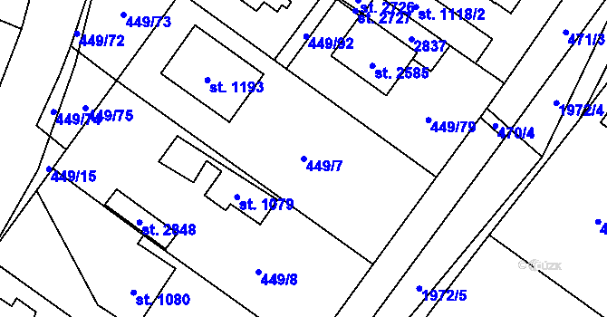 Parcela st. 449/7 v KÚ Třebechovice pod Orebem, Katastrální mapa