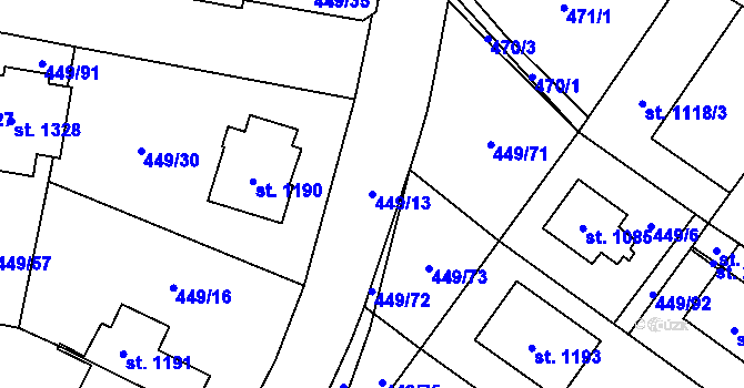 Parcela st. 449/13 v KÚ Třebechovice pod Orebem, Katastrální mapa