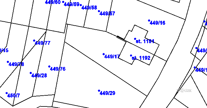 Parcela st. 449/17 v KÚ Třebechovice pod Orebem, Katastrální mapa