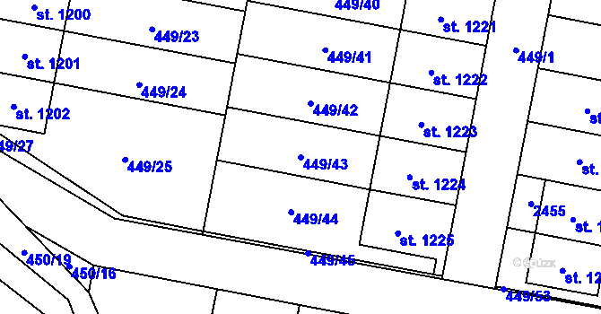 Parcela st. 449/43 v KÚ Třebechovice pod Orebem, Katastrální mapa
