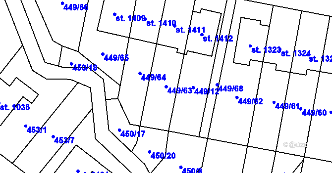 Parcela st. 449/63 v KÚ Třebechovice pod Orebem, Katastrální mapa