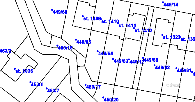 Parcela st. 449/64 v KÚ Třebechovice pod Orebem, Katastrální mapa