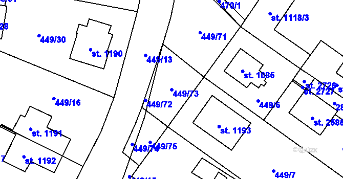Parcela st. 449/73 v KÚ Třebechovice pod Orebem, Katastrální mapa
