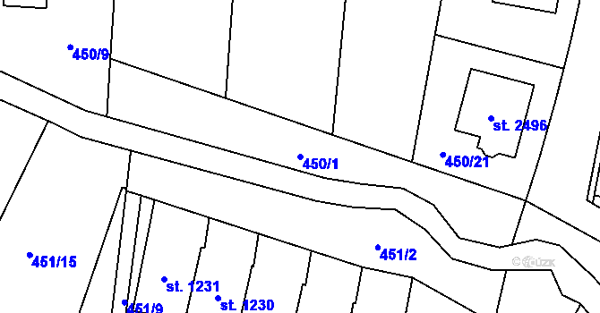 Parcela st. 450/1 v KÚ Třebechovice pod Orebem, Katastrální mapa