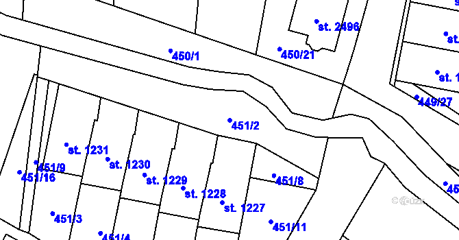 Parcela st. 451/2 v KÚ Třebechovice pod Orebem, Katastrální mapa