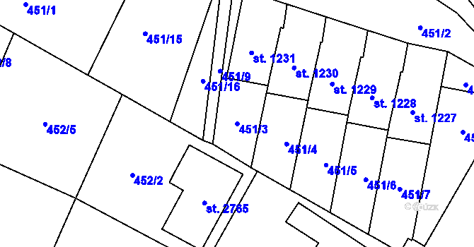 Parcela st. 451/3 v KÚ Třebechovice pod Orebem, Katastrální mapa