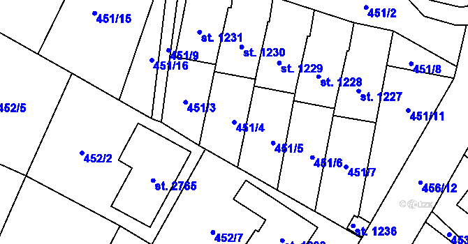 Parcela st. 451/4 v KÚ Třebechovice pod Orebem, Katastrální mapa