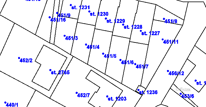 Parcela st. 451/5 v KÚ Třebechovice pod Orebem, Katastrální mapa