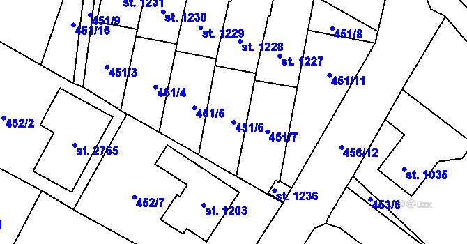 Parcela st. 451/6 v KÚ Třebechovice pod Orebem, Katastrální mapa