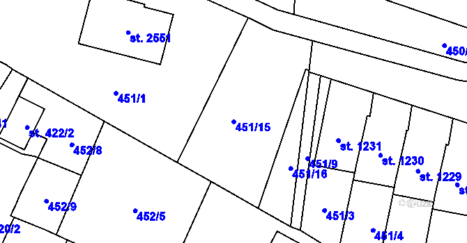 Parcela st. 451/15 v KÚ Třebechovice pod Orebem, Katastrální mapa
