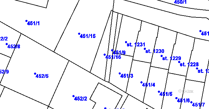 Parcela st. 451/16 v KÚ Třebechovice pod Orebem, Katastrální mapa