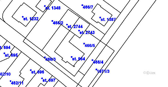 Parcela st. 466/5 v KÚ Třebechovice pod Orebem, Katastrální mapa