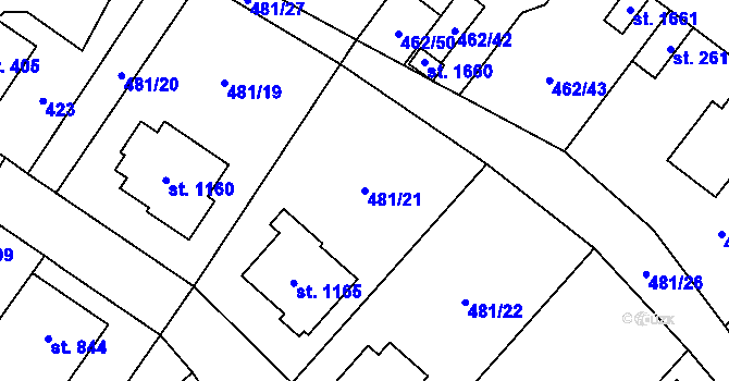 Parcela st. 481/21 v KÚ Třebechovice pod Orebem, Katastrální mapa