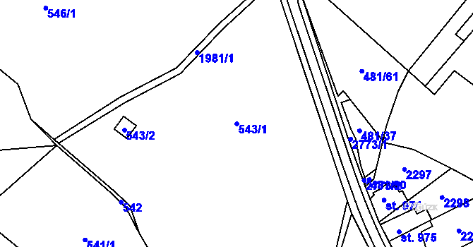 Parcela st. 543/1 v KÚ Třebechovice pod Orebem, Katastrální mapa