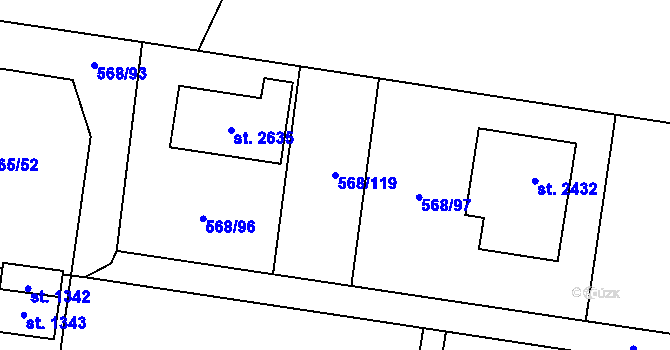 Parcela st. 568/119 v KÚ Třebechovice pod Orebem, Katastrální mapa