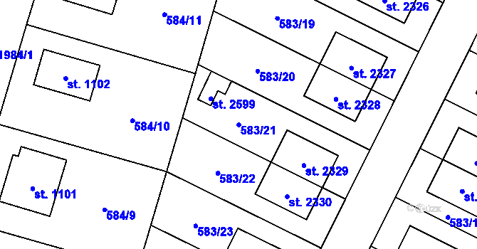 Parcela st. 583/21 v KÚ Třebechovice pod Orebem, Katastrální mapa