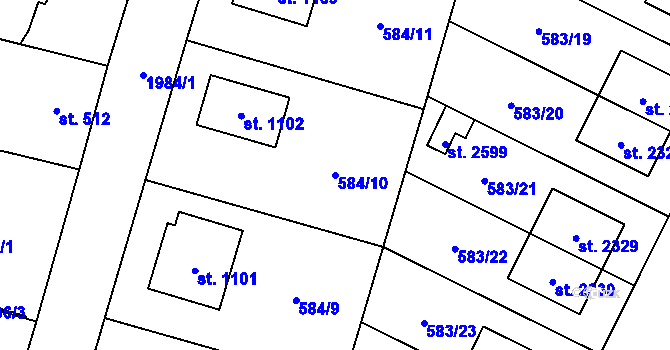 Parcela st. 584/10 v KÚ Třebechovice pod Orebem, Katastrální mapa