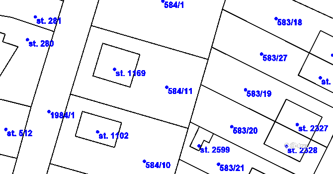 Parcela st. 584/11 v KÚ Třebechovice pod Orebem, Katastrální mapa