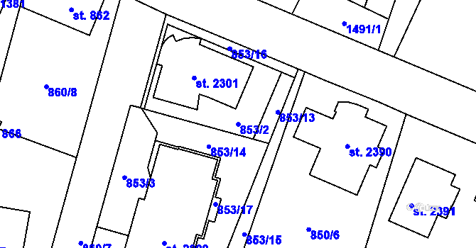 Parcela st. 853/2 v KÚ Třebechovice pod Orebem, Katastrální mapa