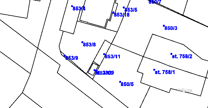 Parcela st. 853/11 v KÚ Třebechovice pod Orebem, Katastrální mapa