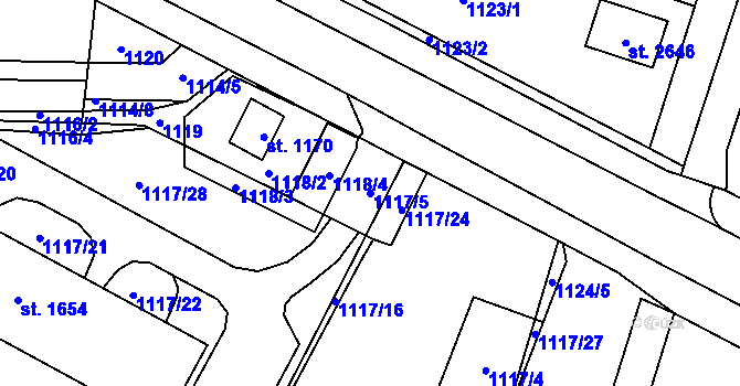 Parcela st. 1117/5 v KÚ Třebechovice pod Orebem, Katastrální mapa