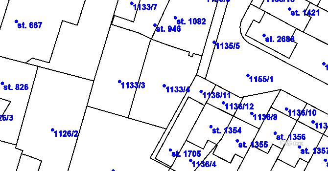 Parcela st. 1133/4 v KÚ Třebechovice pod Orebem, Katastrální mapa