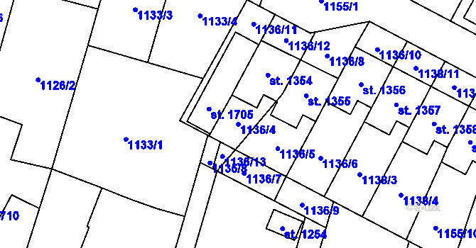Parcela st. 1136/4 v KÚ Třebechovice pod Orebem, Katastrální mapa