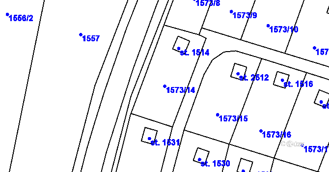 Parcela st. 1573/14 v KÚ Třebechovice pod Orebem, Katastrální mapa