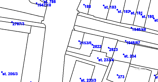 Parcela st. 2153/6 v KÚ Třebechovice pod Orebem, Katastrální mapa