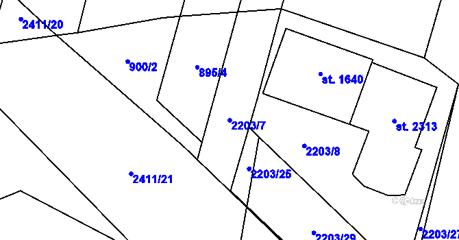 Parcela st. 2203/7 v KÚ Třebechovice pod Orebem, Katastrální mapa