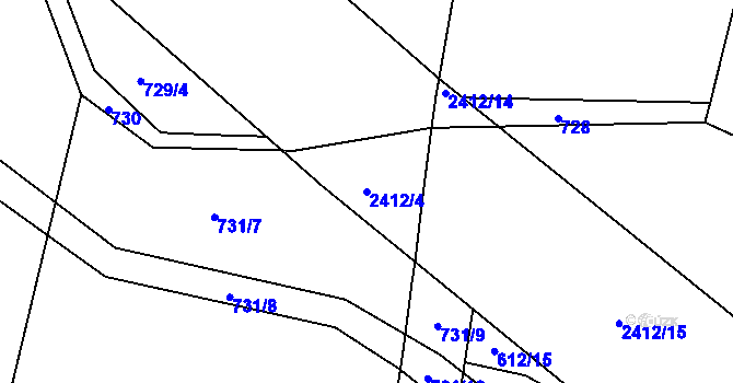 Parcela st. 2412/4 v KÚ Třebechovice pod Orebem, Katastrální mapa