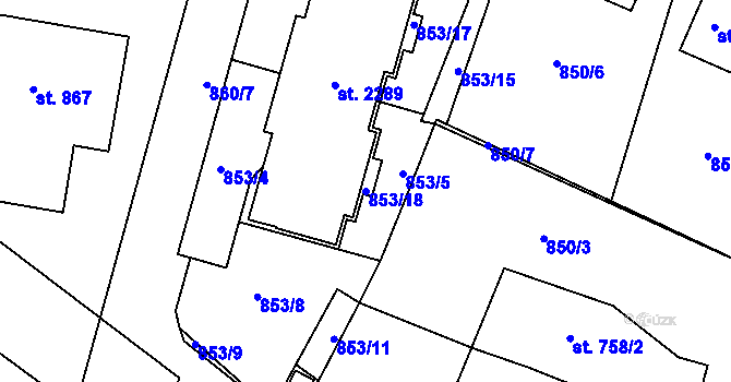 Parcela st. 853/18 v KÚ Třebechovice pod Orebem, Katastrální mapa