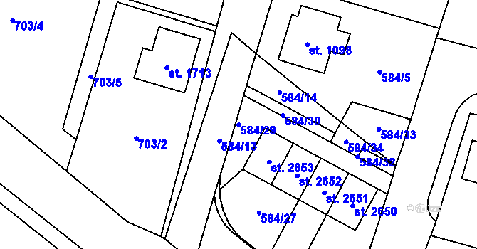 Parcela st. 584/29 v KÚ Třebechovice pod Orebem, Katastrální mapa