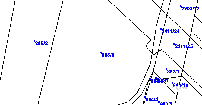 Parcela st. 885/1 v KÚ Třebechovice pod Orebem, Katastrální mapa