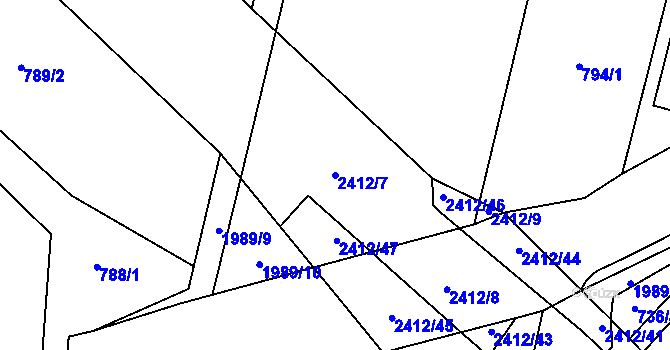 Parcela st. 2412/7 v KÚ Třebechovice pod Orebem, Katastrální mapa