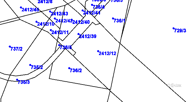 Parcela st. 2412/12 v KÚ Třebechovice pod Orebem, Katastrální mapa
