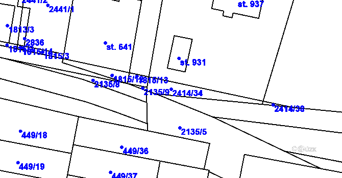 Parcela st. 2414/34 v KÚ Třebechovice pod Orebem, Katastrální mapa