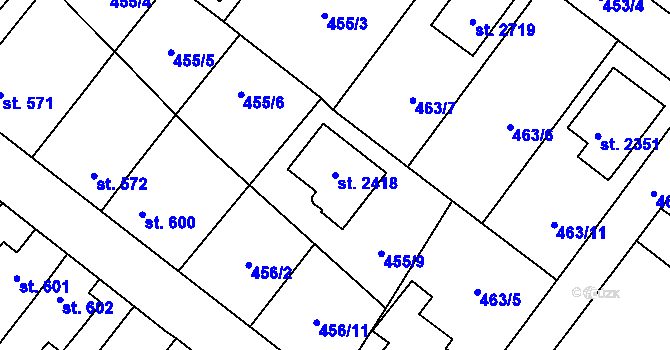 Parcela st. 2418 v KÚ Třebechovice pod Orebem, Katastrální mapa