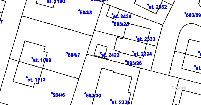 Parcela st. 2423 v KÚ Třebechovice pod Orebem, Katastrální mapa