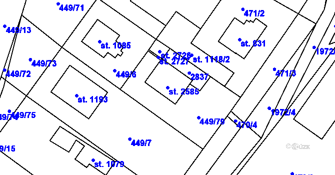 Parcela st. 2585 v KÚ Třebechovice pod Orebem, Katastrální mapa