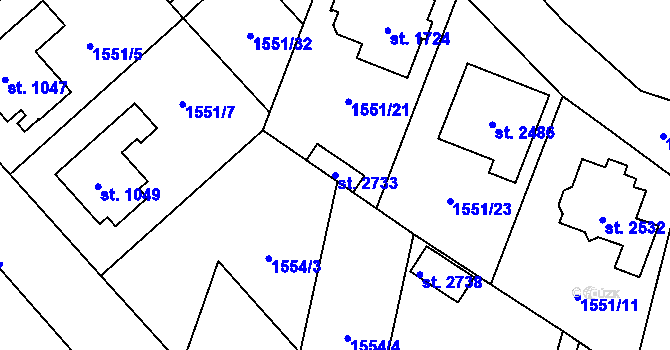 Parcela st. 2733 v KÚ Třebechovice pod Orebem, Katastrální mapa