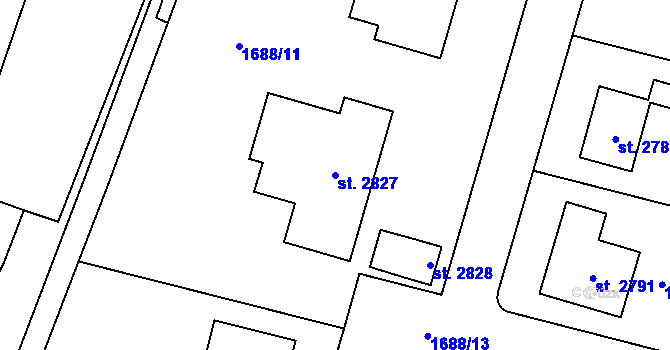 Parcela st. 2827 v KÚ Třebechovice pod Orebem, Katastrální mapa