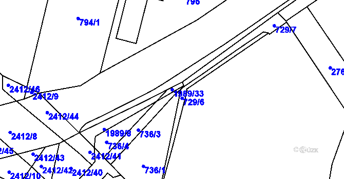 Parcela st. 1989/33 v KÚ Třebechovice pod Orebem, Katastrální mapa