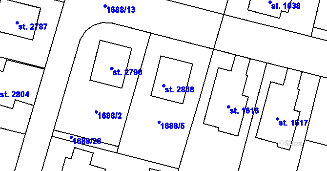 Parcela st. 2838 v KÚ Třebechovice pod Orebem, Katastrální mapa
