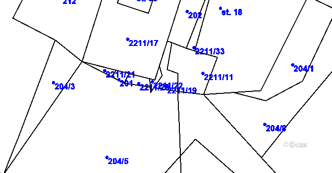 Parcela st. 2211/19 v KÚ Třebějice, Katastrální mapa