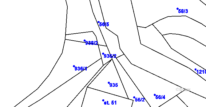 Parcela st. 936/2 v KÚ Třebějice, Katastrální mapa