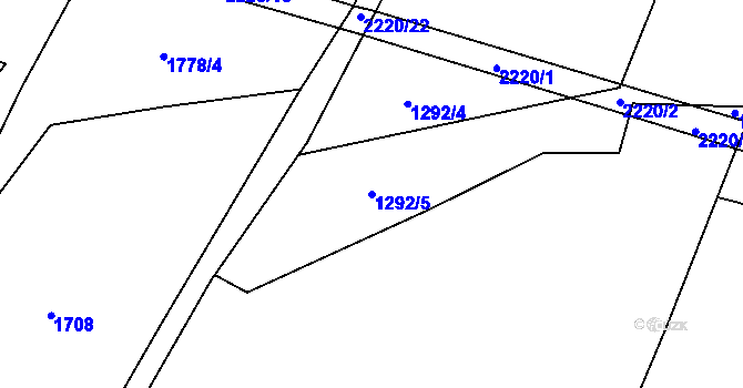 Parcela st. 1292/5 v KÚ Třebějice, Katastrální mapa