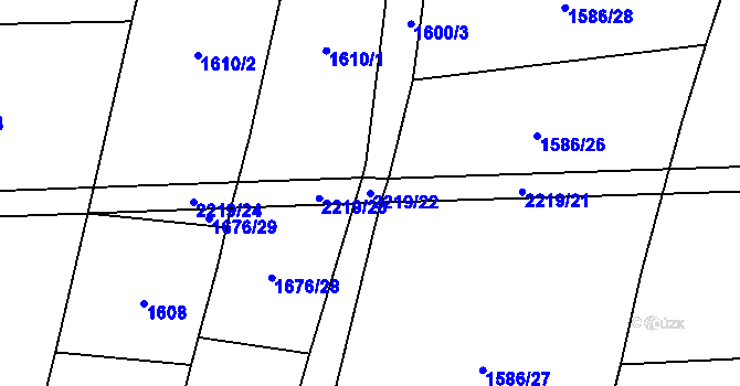 Parcela st. 2219/22 v KÚ Třebějice, Katastrální mapa