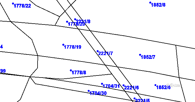 Parcela st. 2221/7 v KÚ Třebějice, Katastrální mapa