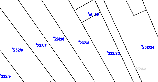 Parcela st. 232/5 v KÚ Rácovice, Katastrální mapa